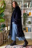Mara Luxury Faux Fur Long Coat Navy